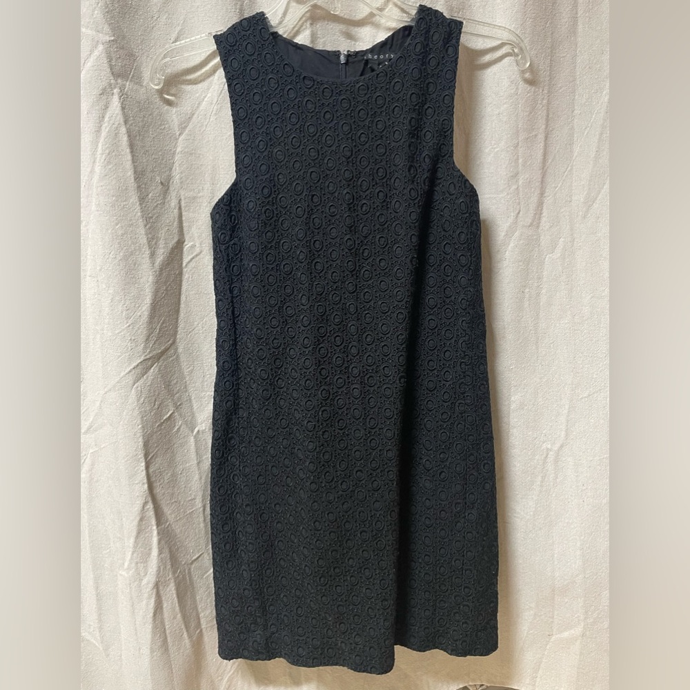 Theory black eyelet jacquared shift dress